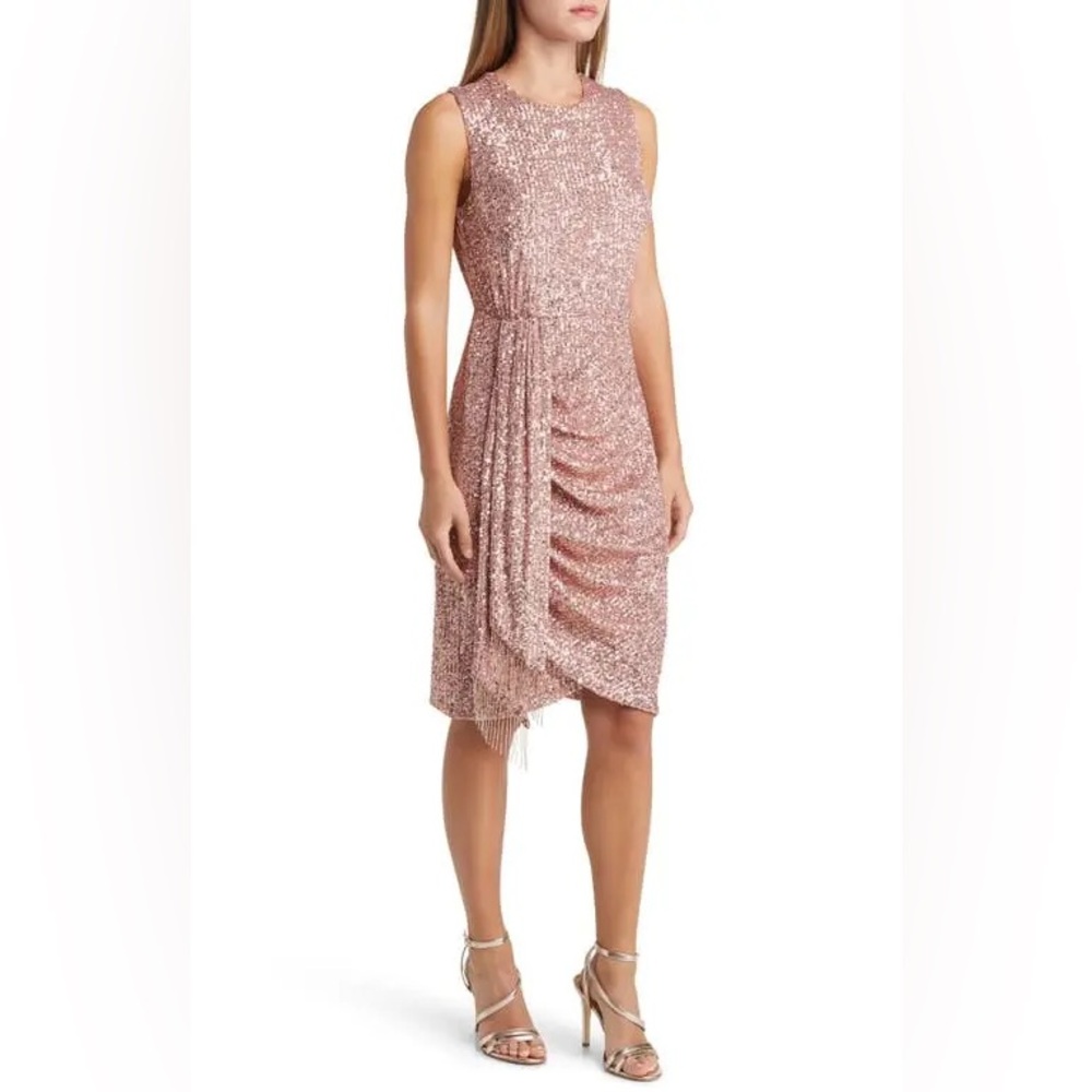 Tahari ASL blush cocktail dress - size 6 - NWT - side ruched sequins & beads
